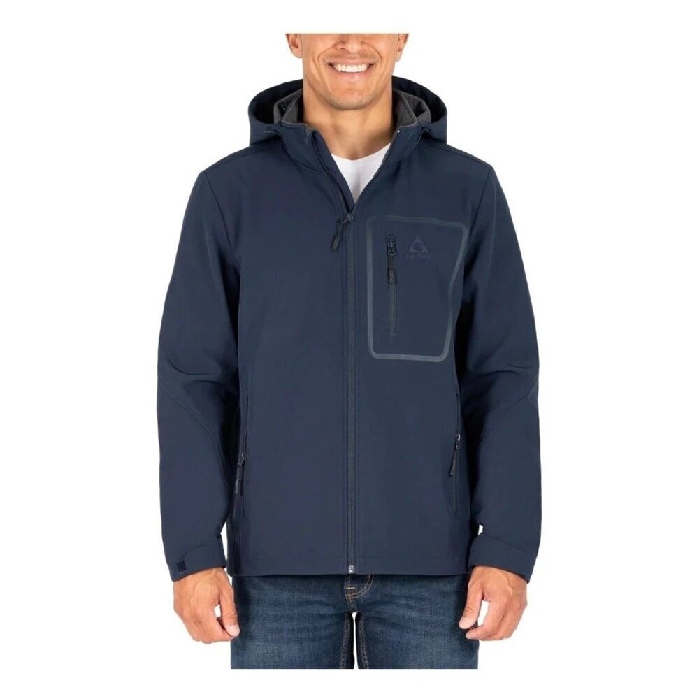 NEW Gerry Men's Medium Softshell Jacket Hood Blue Windbreaker  N0177